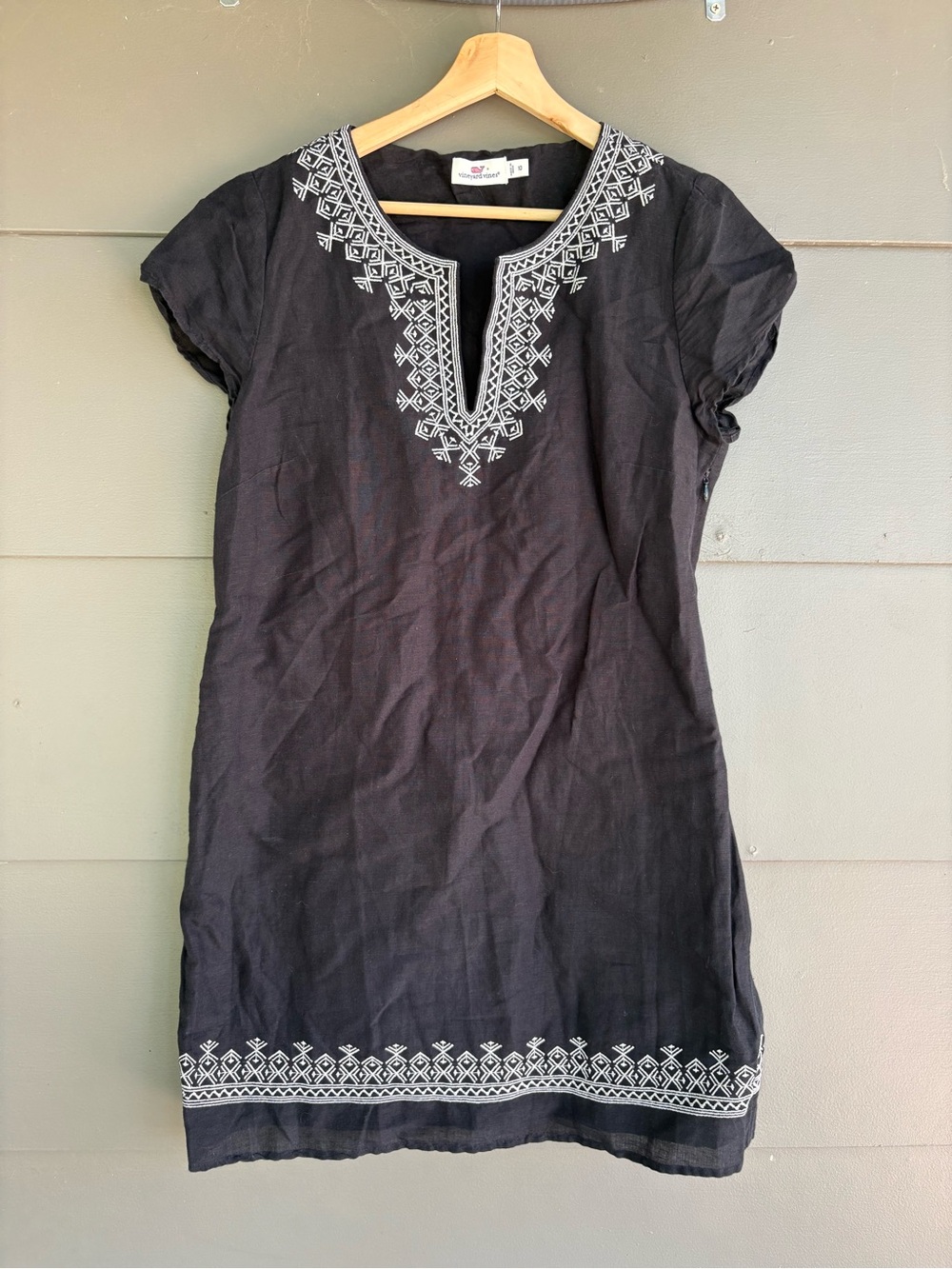 Vineyard Vines Linen Blend Embroidered Black Sheath Dress